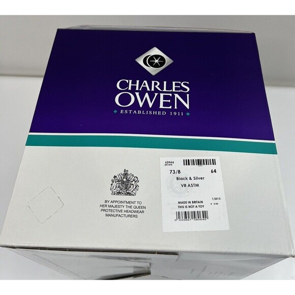 Charles Owen V8 Riding Helmet - 7 3/8- BLACK & SILVER - Brand NEW in Box - Picture 2 of 12